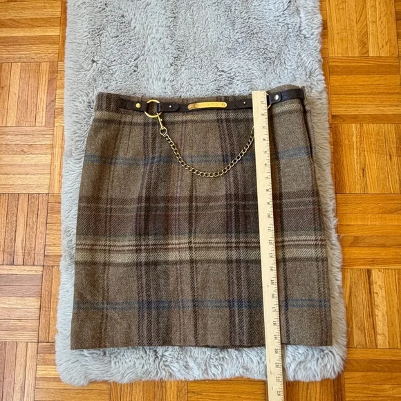 RALPH LAUREN Vintage Plaid Wool Tweed Mini Skirt with Chain Belt Detail Size 7